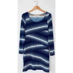 Max Studio 🌸 Asymmetrical Navy Print Sheath Dress